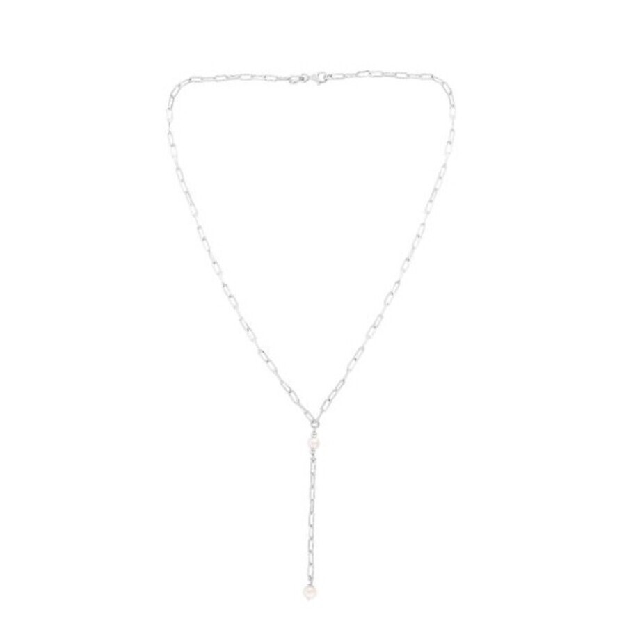 Tresorra Sterling Silver Pearl Paperclip Lariat Necklace