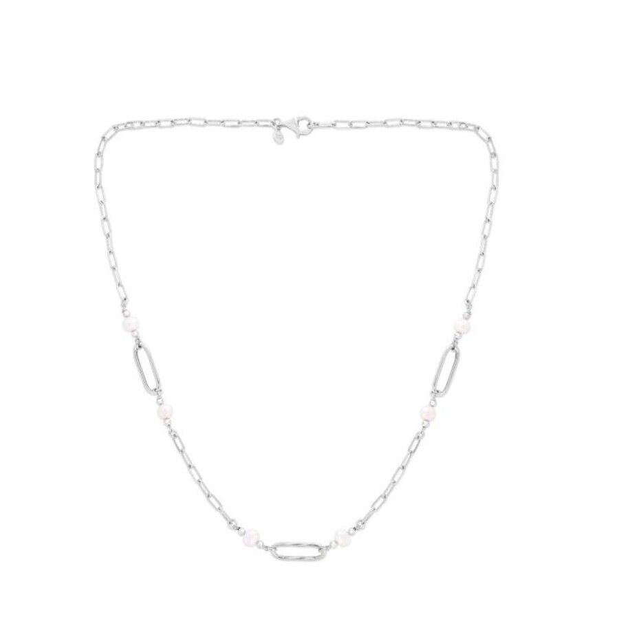 Tresorra Sterling Silver Pearl Paperclip Necklace