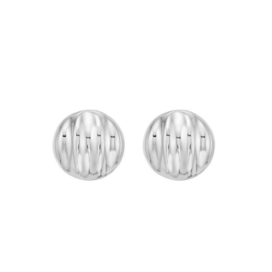 Tresorra Sterling Silver Sculpted Domed Disc Stud Earrings
