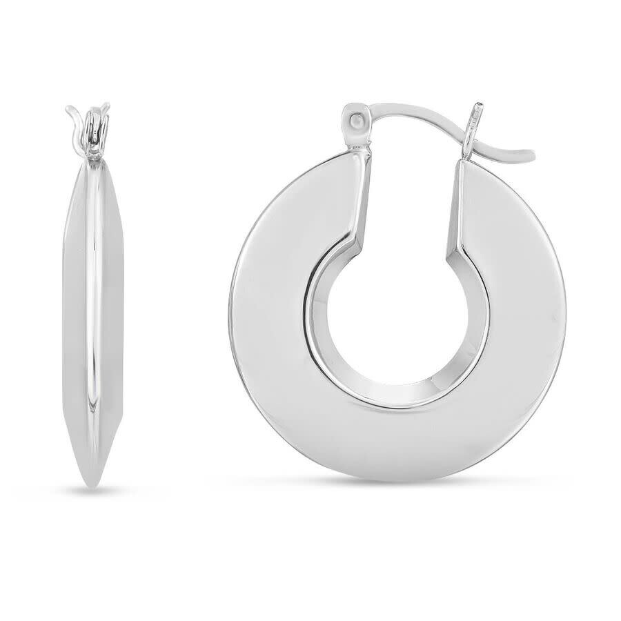 Tresorra Sterling Silver Silver Small Puffed Round Hoop Earrings In White
