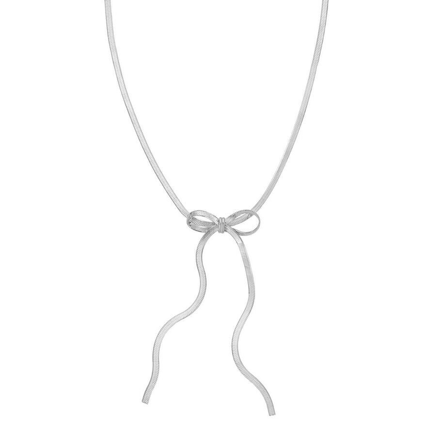 Tresorra Sterling Silver Snake Chain Bow Necklace