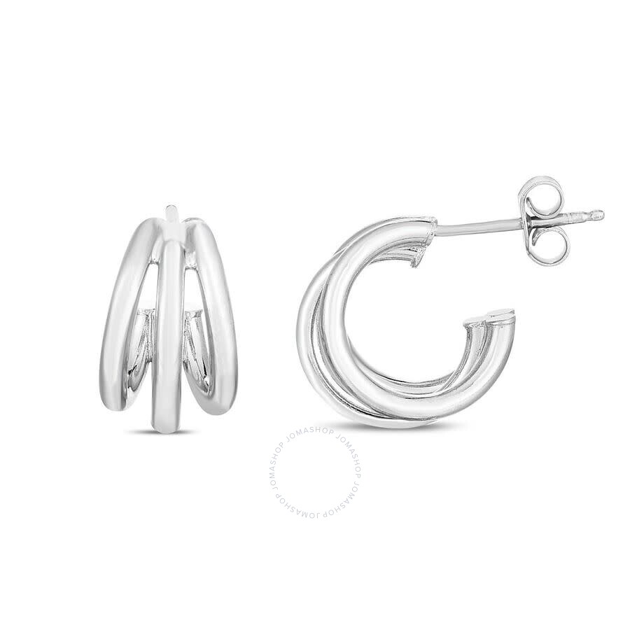 Tresorra Sterling Silver Triple Row Hoop Earrings- 14mm X 8.8mm In White
