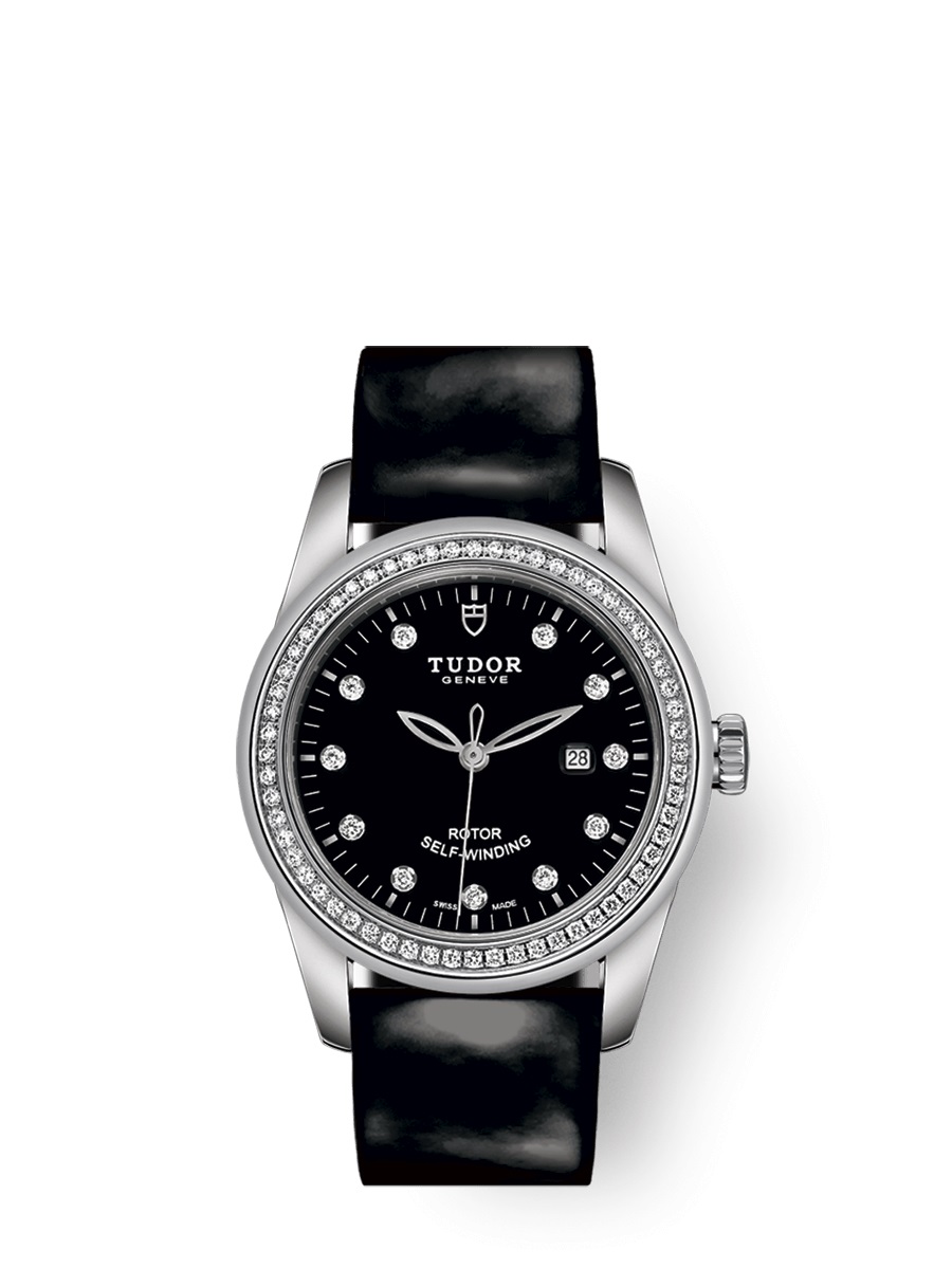 Tudor Glamour Date Automatic Diamond Black Dial Ladies Watch 53020-0048