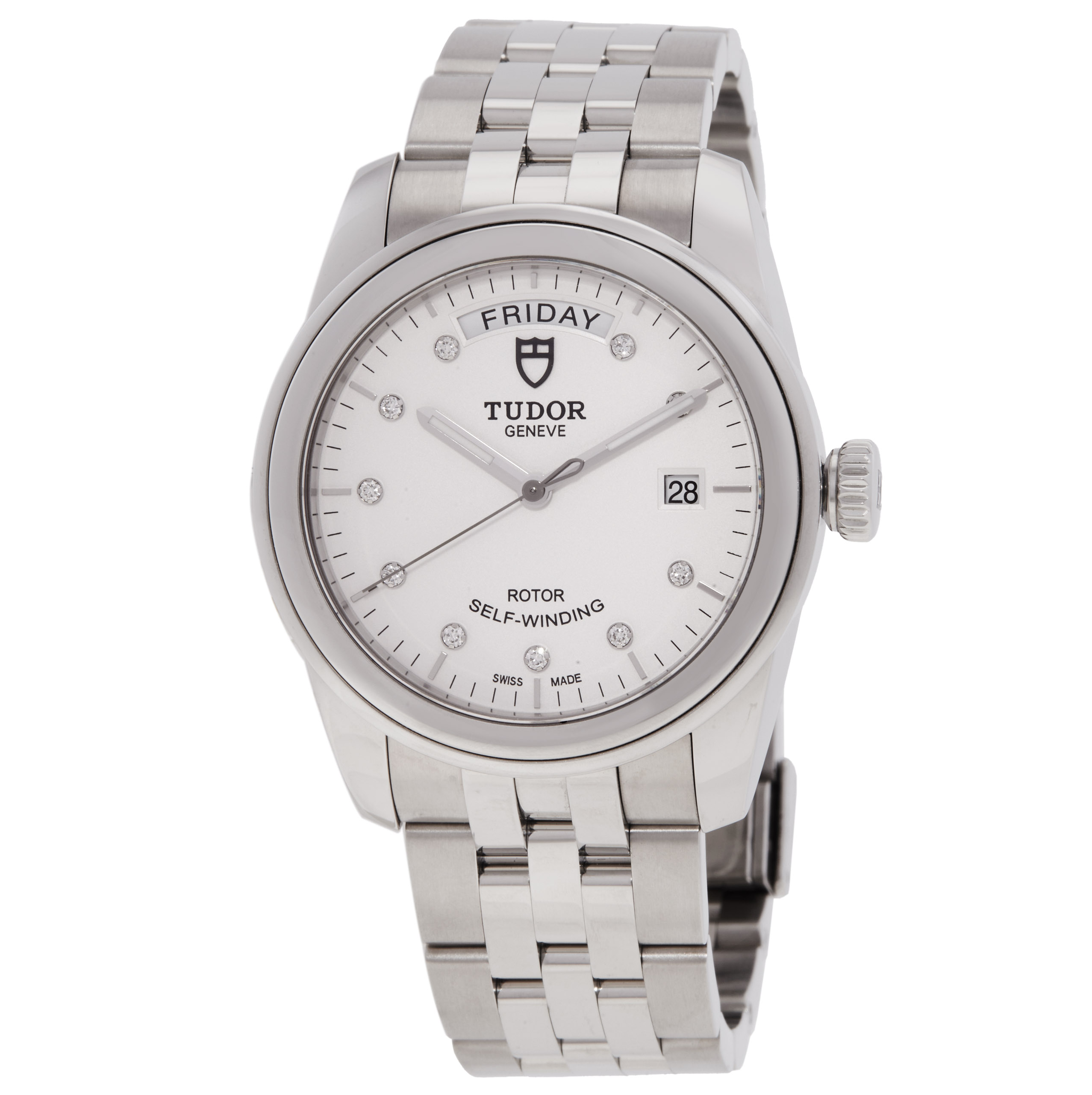 Tudor Glamour Date Day Automatic Diamond White Dial Watch 56000-0182