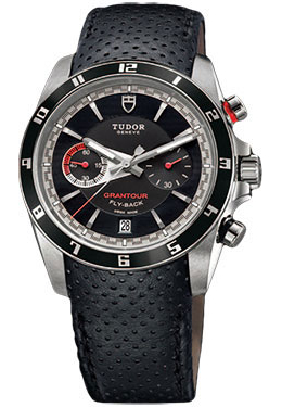 Tudor Grantour Black Dial Chronograph Black Leather Men's Watch 20550N-BKMCPL