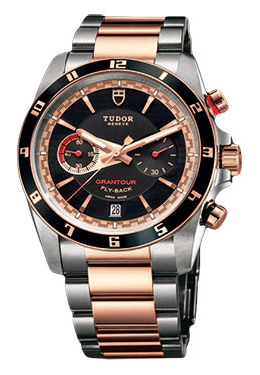 Tudor Grantour Black Dial Stainless Steel and Pink Gold Men's Watch 20551N-95731