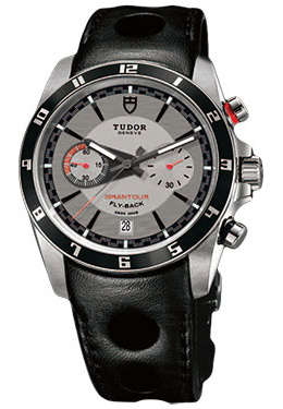 Tudor Grantour Silver Dial Chronograph Black Leather Men's Watch 20550N-SVLPL