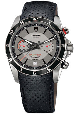Tudor Grantour Silver Dial Chronograph Black Leather Men's Watch 20550N-SVMCPL