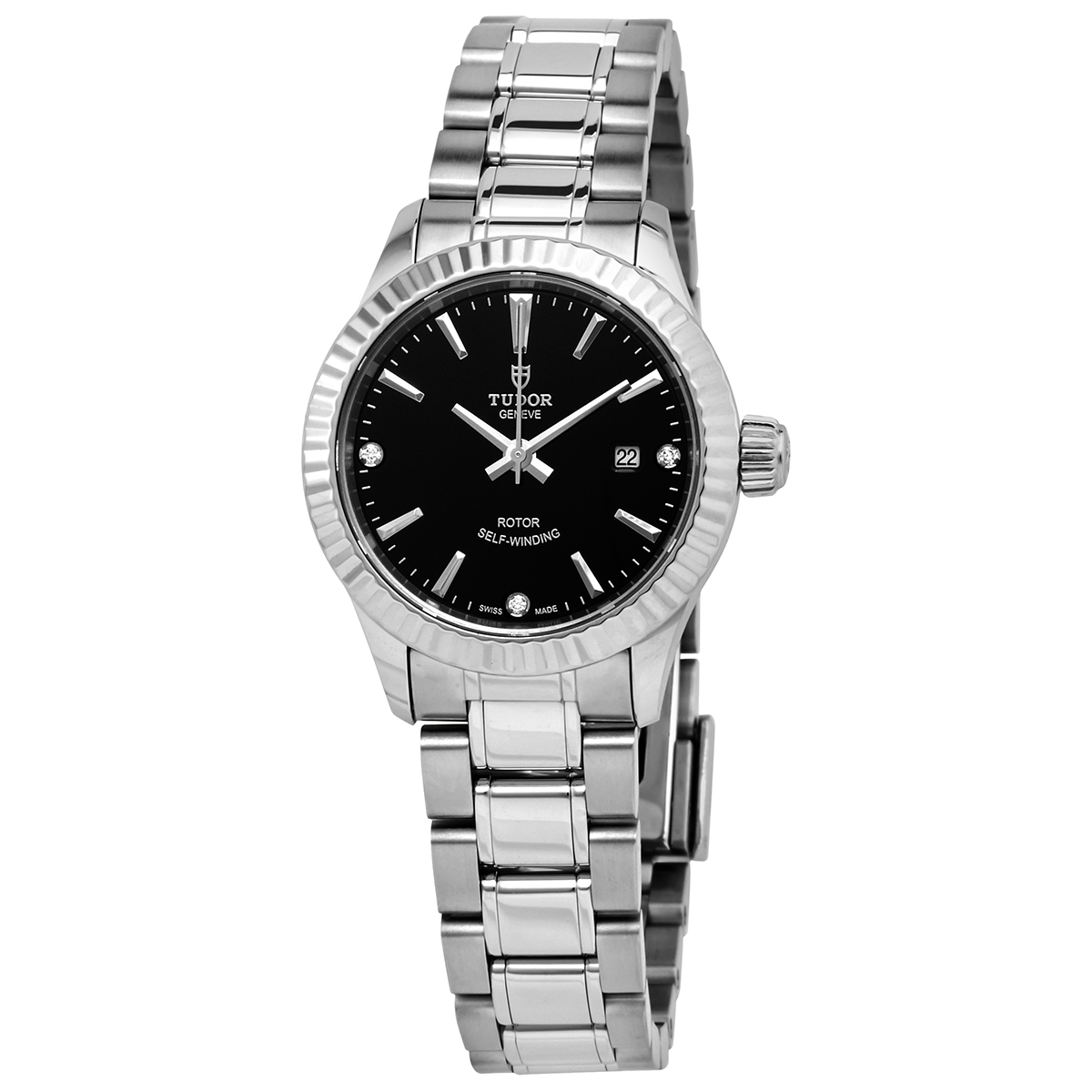 Tudor Style Automatic Diamond Black Dial Ladies 28 mm Watch M12110-0009