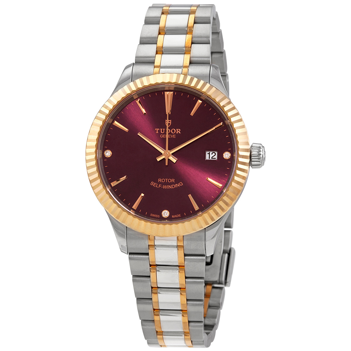 Tudor Style Automatic Diamond-set Burgundy Dial Unisex Watch M12513-0015