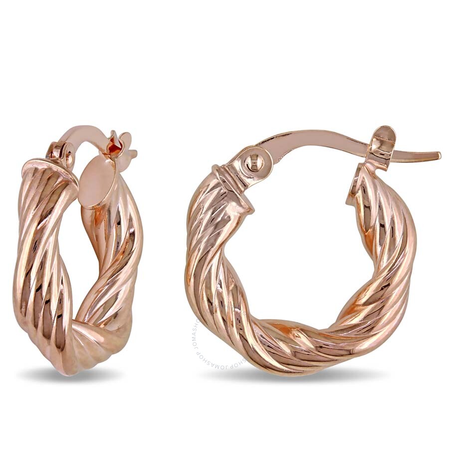 Amour Twisted Hinged Hoop Earrings in Textured 10k Rose Gold JMS004696