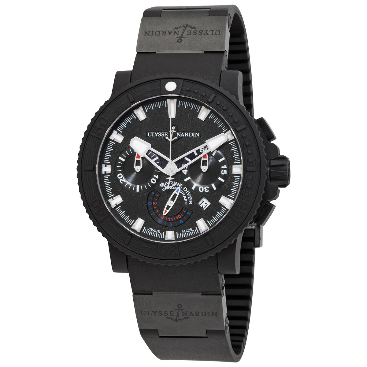 Ulysse Nardin Black Sea Chronograph Black Dial Black Rubber Men's Watch 353-92-3C