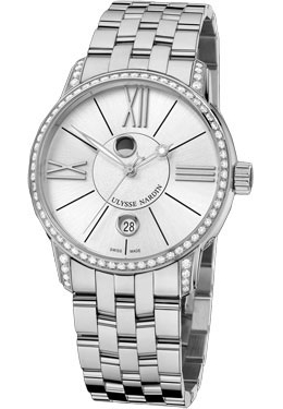 Ulysse Nardin Classico Luna Silver Dial Stainless Steel Diamond Men's Watch 8293-122B-7-41