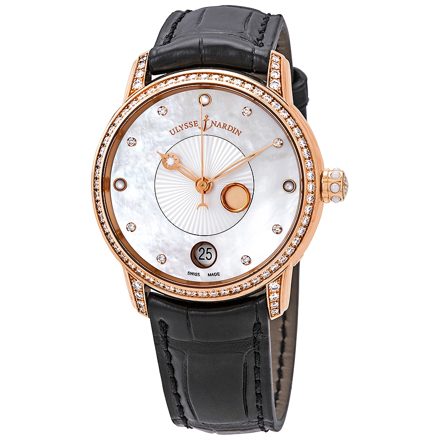Ulysse Nardin Classico Luna White Mother of Pearl Dial Alligator Leather Automatic Ladies Watch 8296-123BC-2-991