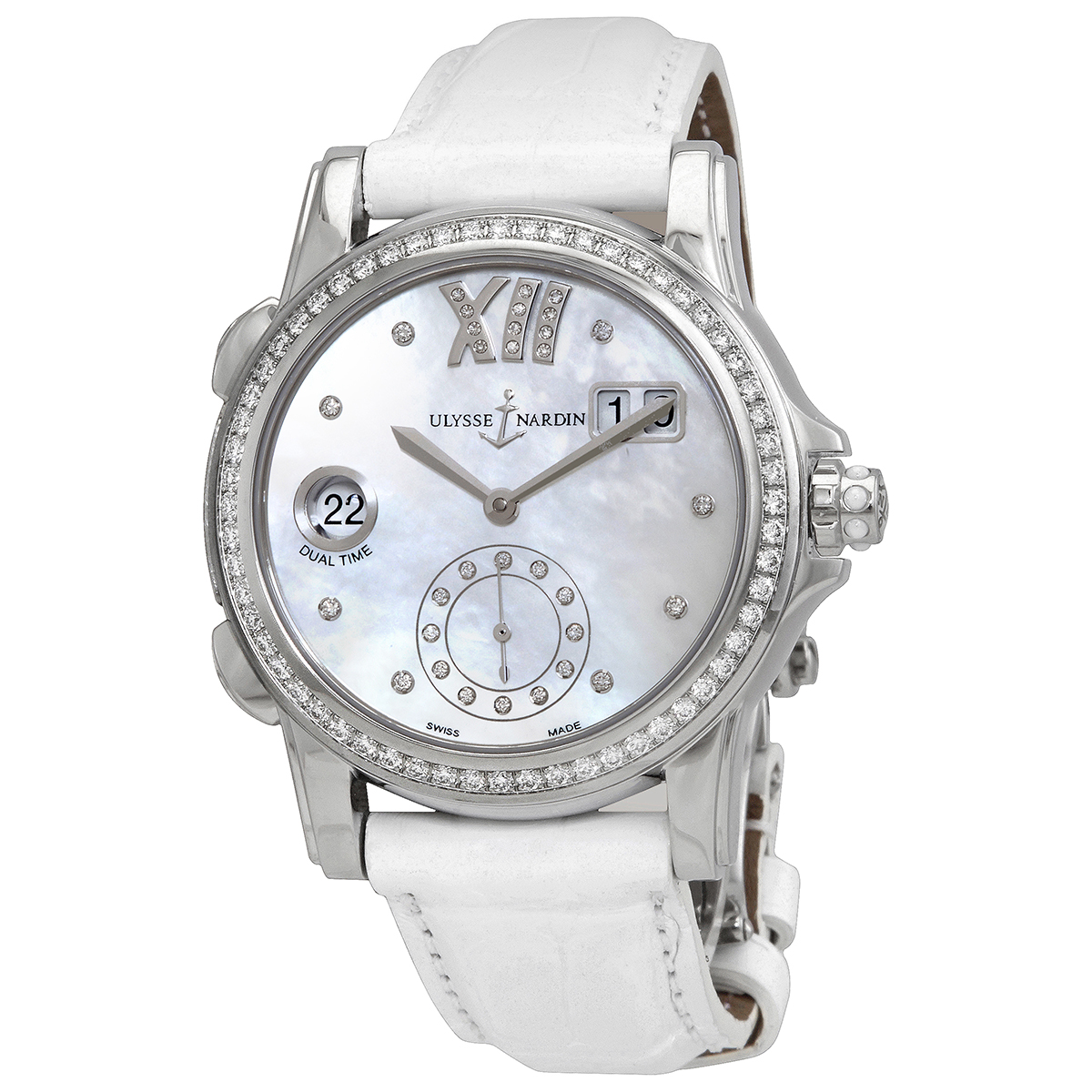 Ulysse Nardin Dual Time Mother of Pearl Dial Diamond Automatic Ladies Watch 3343-222B-391