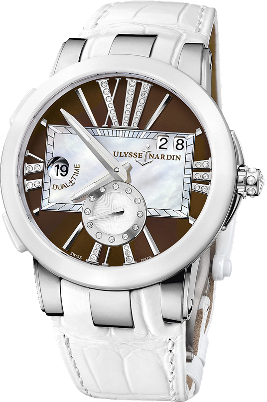Ulysse Nardin Executive Dual Time Brown and Mother of Pearl Diamond Dial Automatic Men's Watch 243-10/30-05