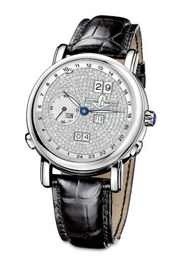 Ulysse Nardin GMT Perpetual Diamond Pave Dial Leather Strap Automatic Men's Watch 320-82-091