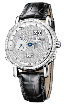 Ulysse Nardin GMT Perpetual Diamond Pave Dial Leather Strap Automatic Men's Watch 320-89BAG-091