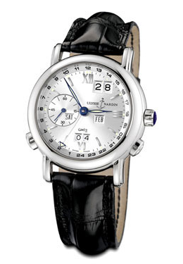 Ulysse Nardin GMT Perpetual Silver Dial 18kt White Gold Black Leather Men's Watch 320-22-31