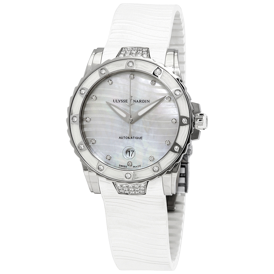 Ulysse Nardin Lady Diver Automatic Mother of Pearl Diamond Dial Ladies Watch 8153-180E-3C/10