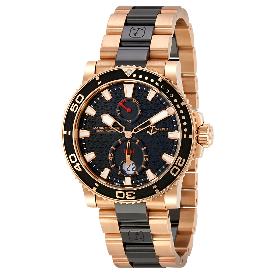 Ulysse Nardin Maxi Marine Automatic Men's 18kt Rose Gold and Black Ceramic Watch 266-33-8C/922