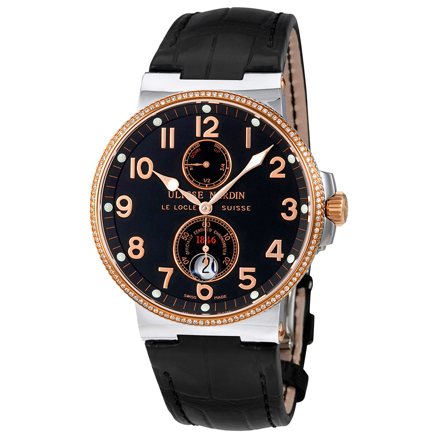 Ulysse Nardin Maxi Marine Black Dial Diamond Stainless Steel and 18K Rose Gold Automatic Men's Watch 265-66-BLACK