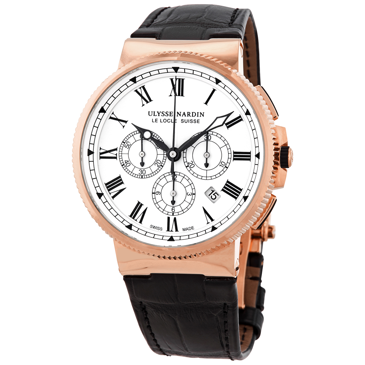 Ulysse Nardin Maxi Marine Chronograph White Dial 18K Rose Gold Automatic Men's Watch 1506-150LE