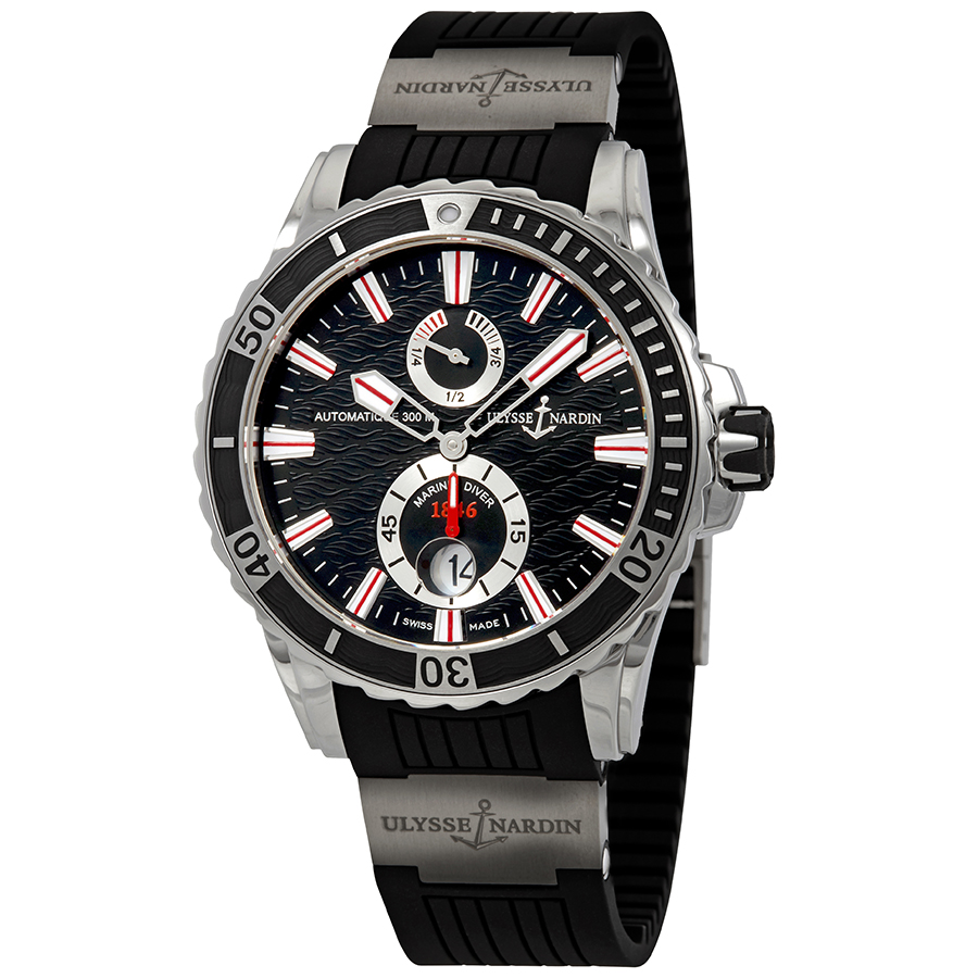 Ulysse Nardin Maxi Marine Diver Black Dial Automatic Men's Rubber Watch 362-10-3/92