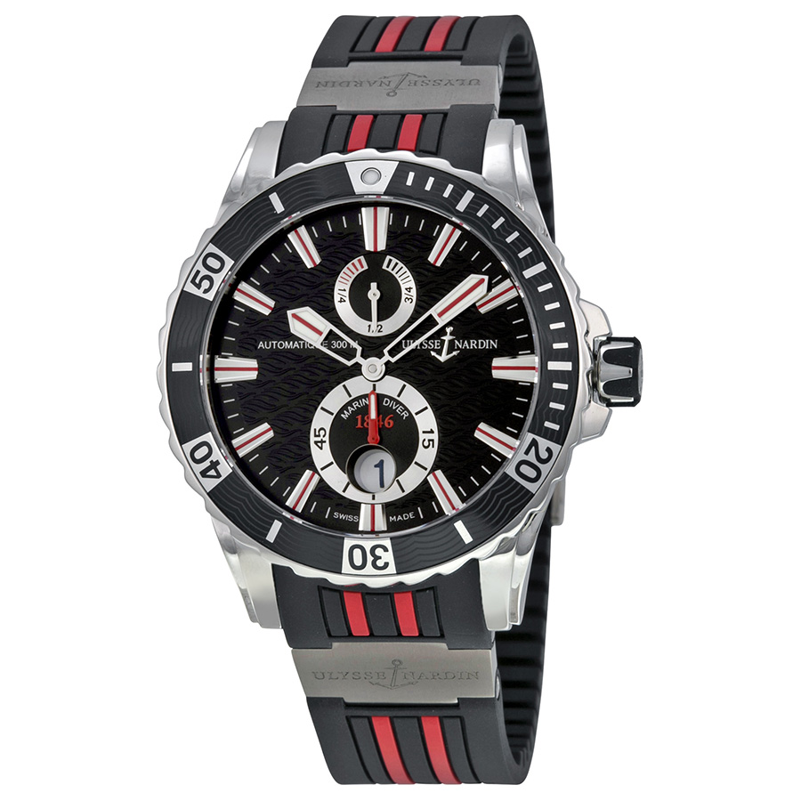 Ulysse Nardin Maxi Marine Diver Black Dial Black Rubber Men's Watch 63-10-3R-92