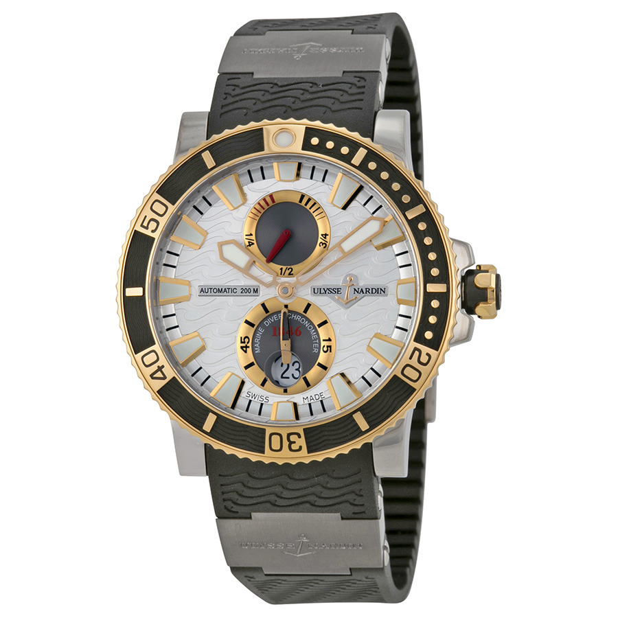 Ulysse Nardin Maxi Marine Diver Silver Dial Titanium Rose Gold Men's Watch 265-90-3T-91