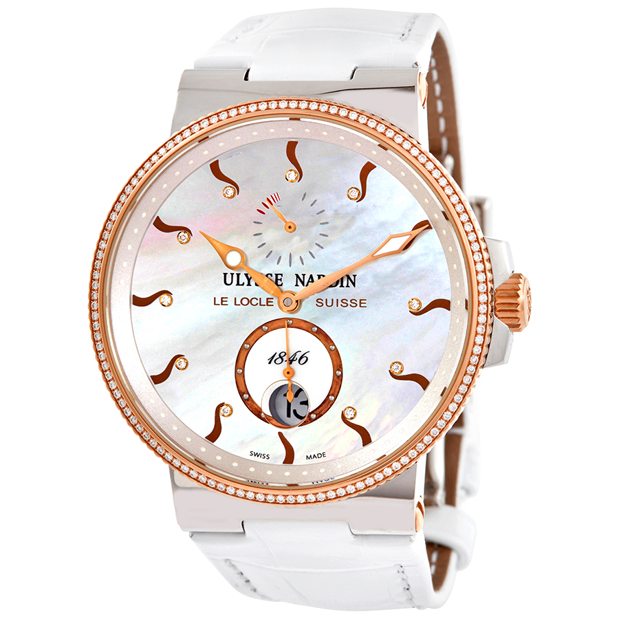 Ulysse Nardin Maxi Marine Mother of Pearl Diamond Dial Automatic Ladies 18kt Rose Gold Watch 265-66B/991