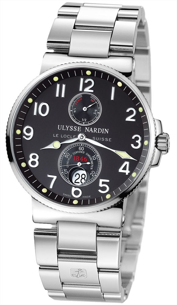 Ulysse Nardine Maxi Marine Chronometer Black Dial Stainless Steel Men's Watch 263-66-7-62