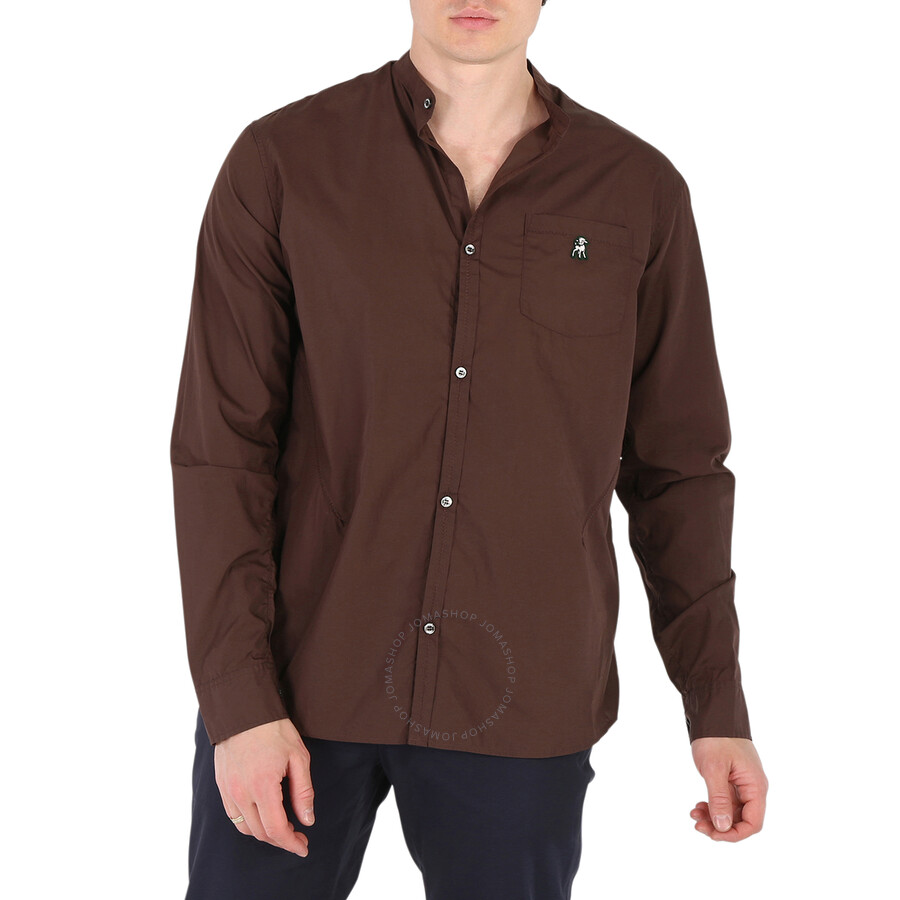 Shop Undercover Brown Patch Detail Ruched Cotton Shirt