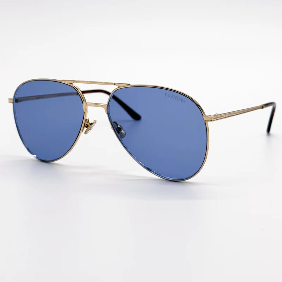 Valentino Blue Pilot Unisex Sunglasses Vls-172 C 60 In Gold