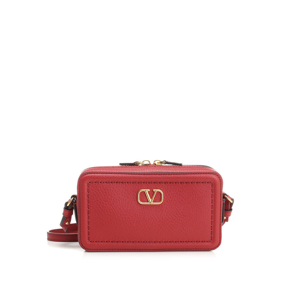 Valentino Garavani Alltime Leather Shoulder Bag With Vlogo Signature Detail In Red