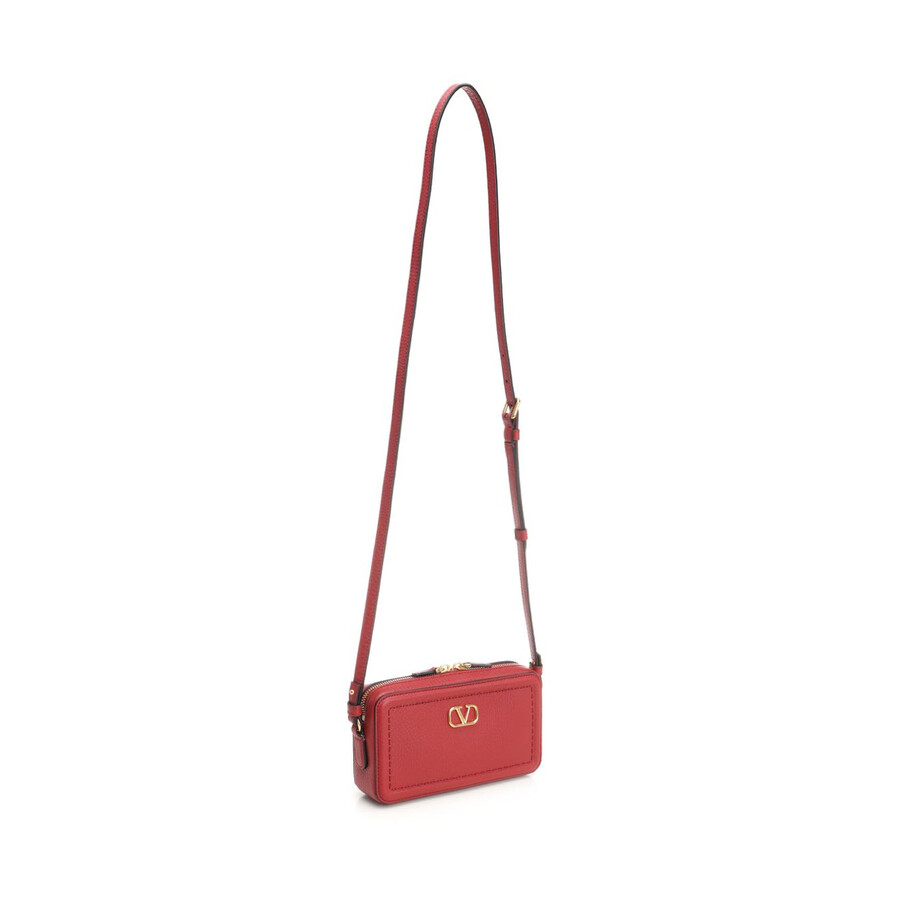 Valentino Garavani Alltime Leather Shoulder Bag With Vlogo Signature Detail In Red