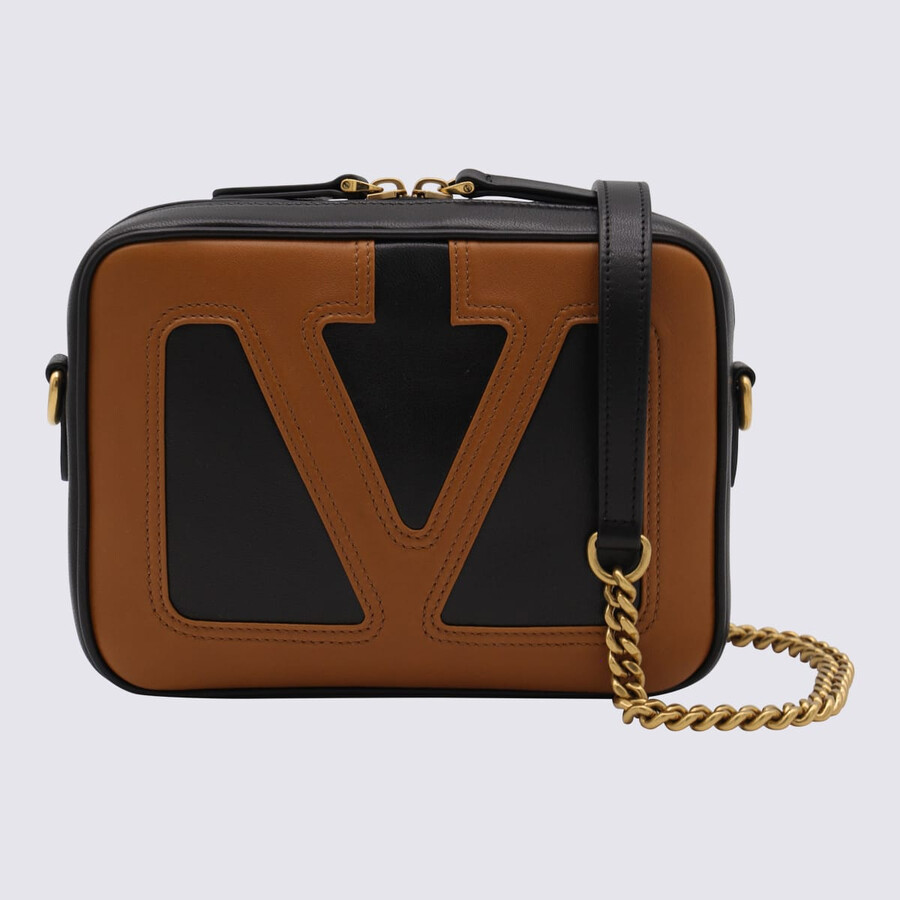 Valentino Garavani Black And Brown Leather Crossbody Bag In Black