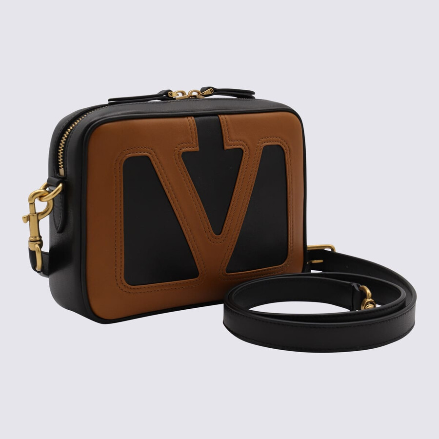Valentino Garavani Black And Brown Leather Crossbody Bag In Black