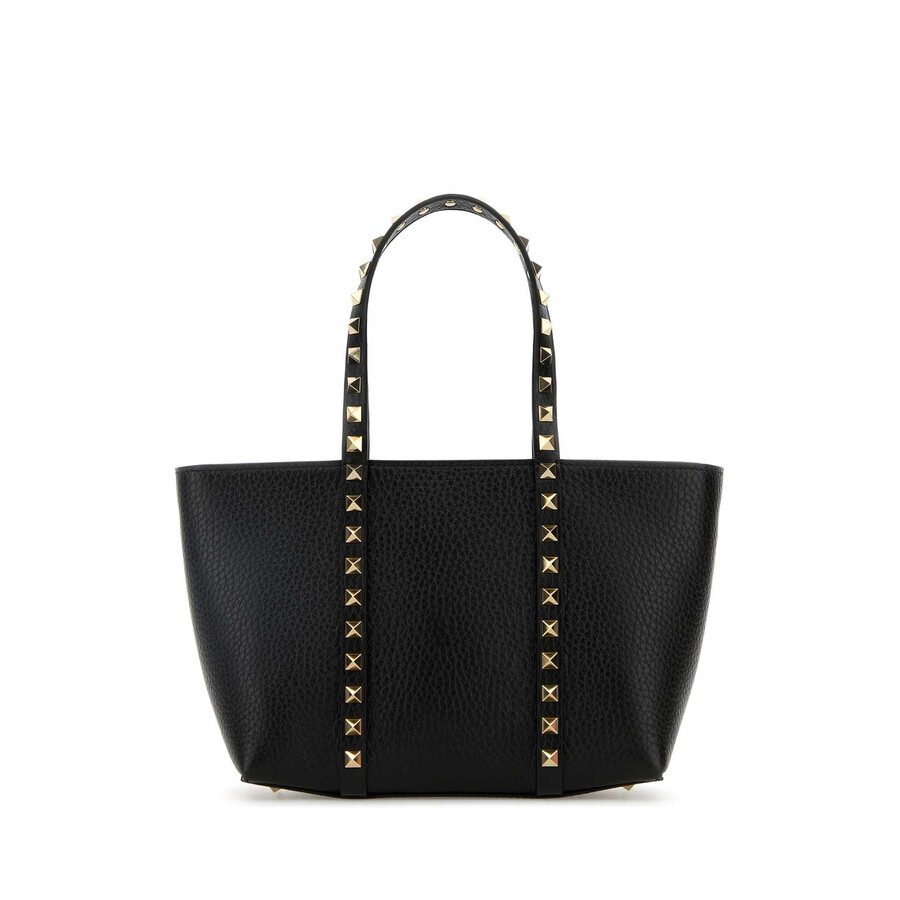 Valentino Garavani Black Leather Medium Rockstud Handbag In Black