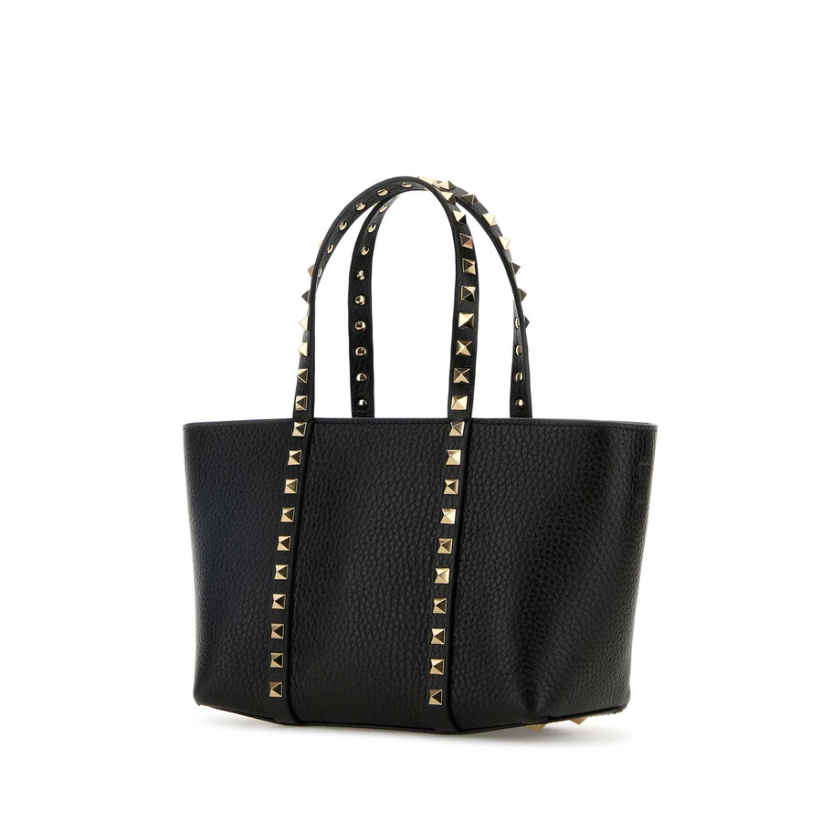 Valentino Garavani Black Leather Medium Rockstud Handbag In Black