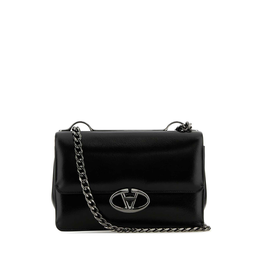 Valentino Garavani Black Leather Small Vlogo Shoulder Bag In Black