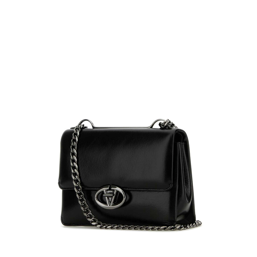 Valentino Garavani Black Leather Small Vlogo Shoulder Bag In Black