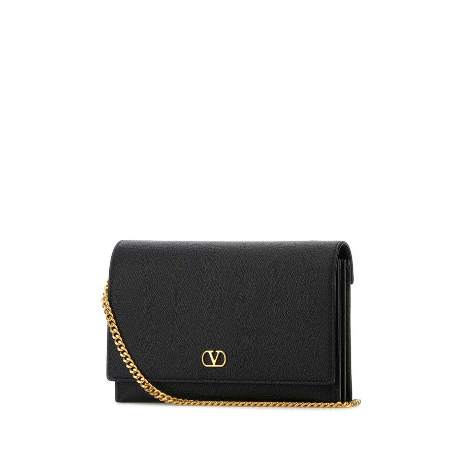 Valentino Garavani Black Leather Vlogo Signature Clutch In Black