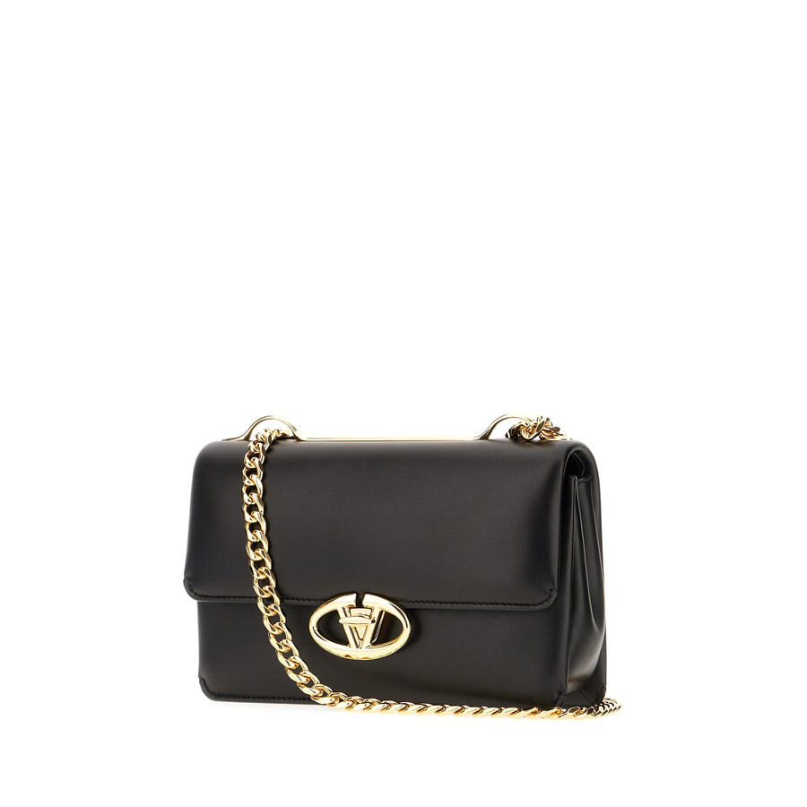 Valentino Garavani Black Nappa Leather Vlogo Crossbody Bag In Black