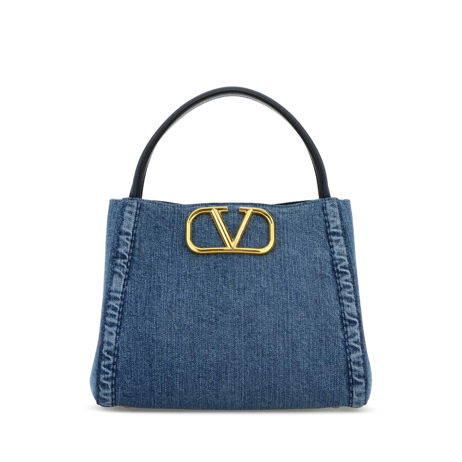 Valentino Garavani Denim Vlogo Handbag In Blue