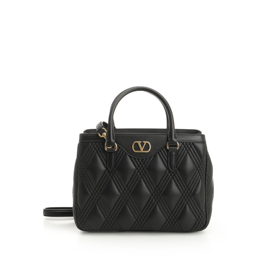 Valentino Garavani Double Handle Bag - Quiltie 67 - Nappa Deluxe/a.brass Logo In Black