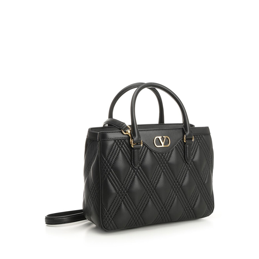 Valentino Garavani Double Handle Bag - Quiltie 67 - Nappa Deluxe/a.brass Logo In Black
