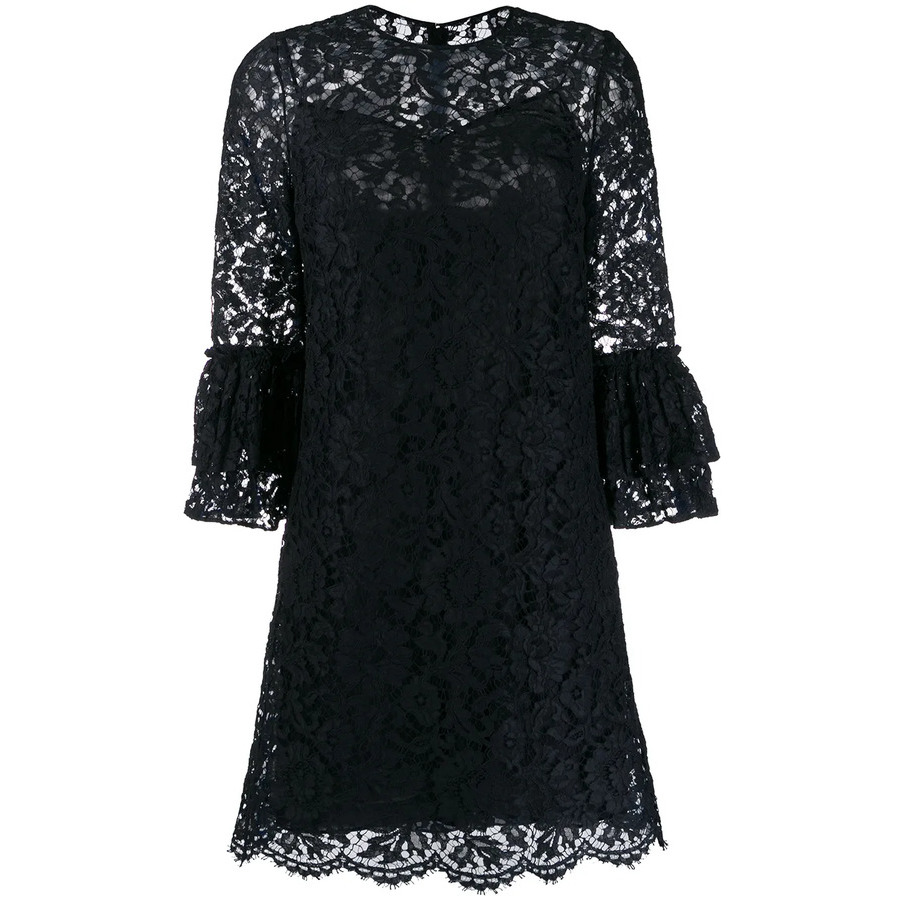Valentino Garavani Flared Floral Lace Mini Dress In Blue