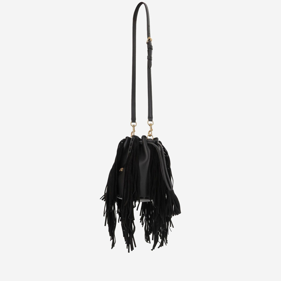 Valentino Garavani Fringed Leather Shoulder Bag In Black