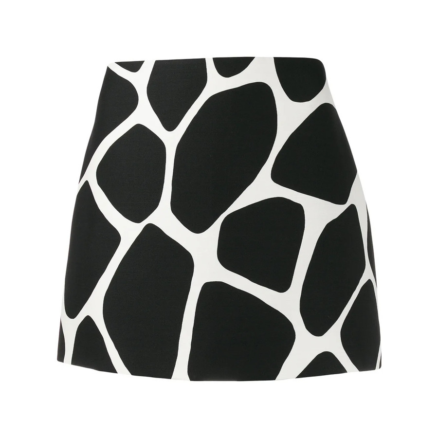Valentino Garavani Giraffe Print Fitted Mini Skirt In Black